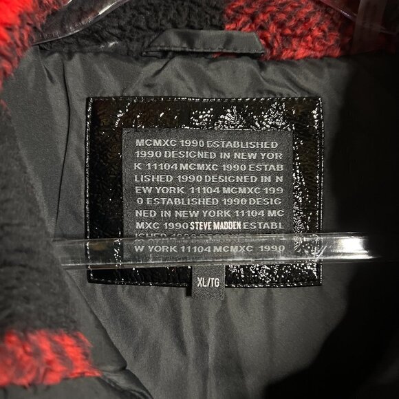 Steve Madden | Red & Black Buffalo Check Quilted Fleece Snap-Up Jacket - Plus XL - Picture 2 of 7